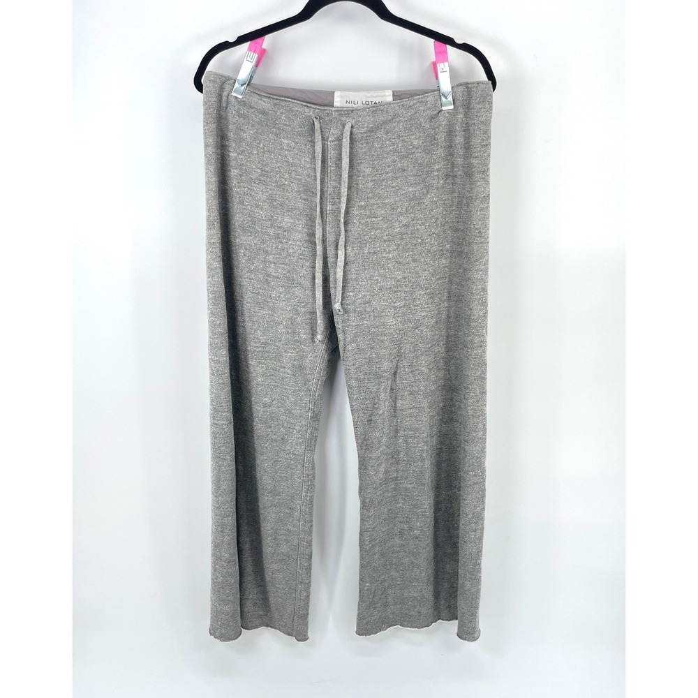 Nili Lotan Cropped Sweat Pants Women's Medium Grey French Terry Wide Leg Lounge